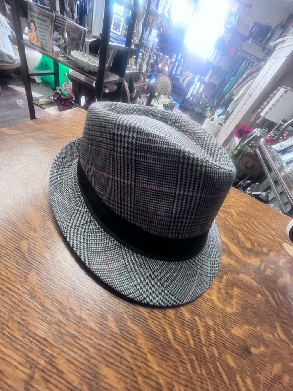 Plaid Fedora Hat with Black Band